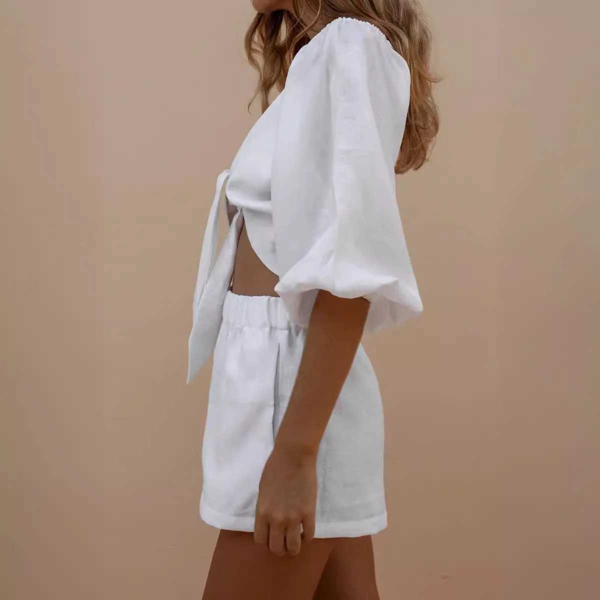 Puff Sve lace shorts monochrome set sexy temperature street trend 2024 womens summer fashion two-piece setXJ250414