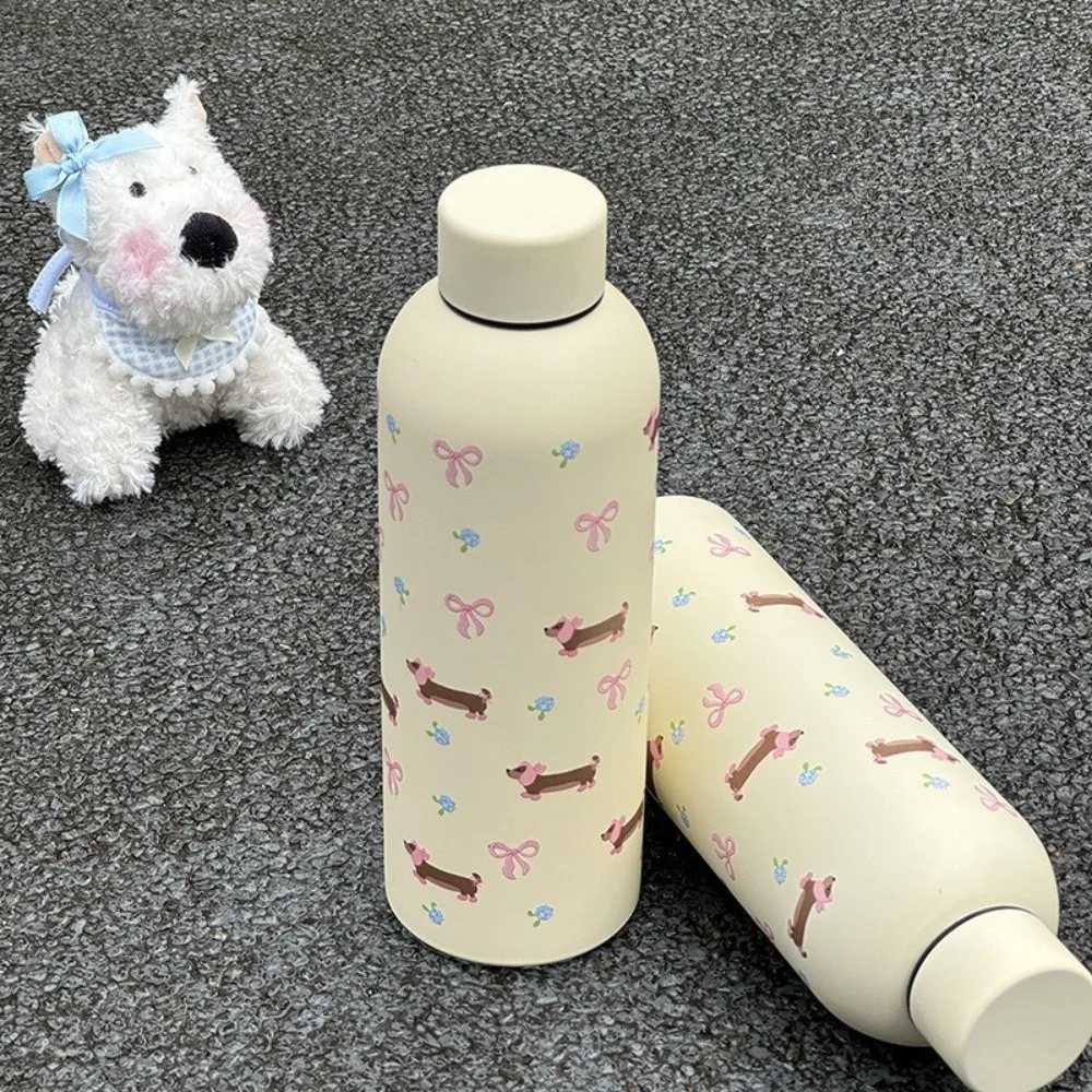 Bow Heart Kawaii Dog Pattern Stainless Steel Insulated Sports Water Bottle Fitness Cup Car Mug Dual-Layer Travel Thermos C251114