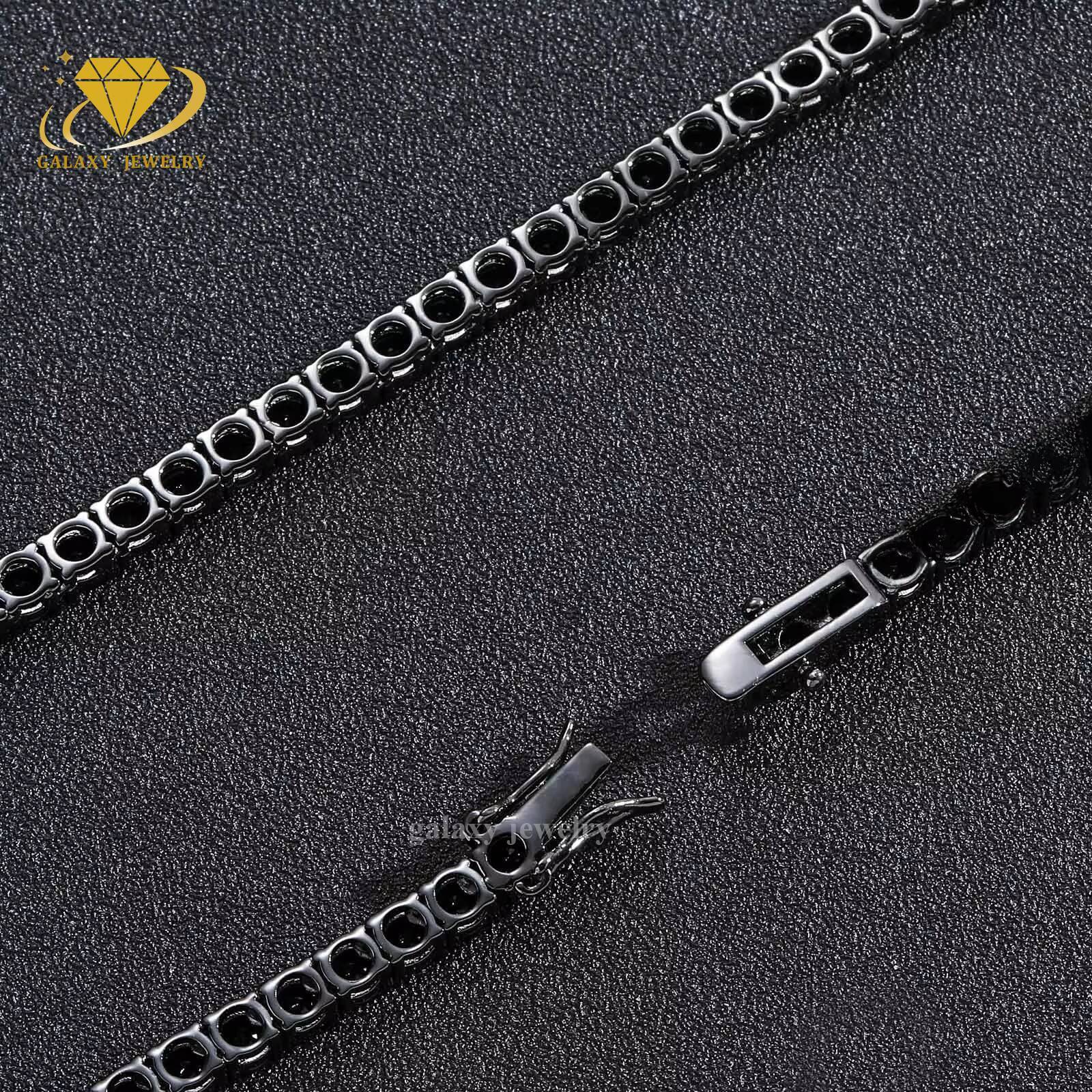 Wholesale 3mm 4mm 5mm Black Moissanite Tennis Chain 925 Sterling Silver Hip Hop Jewelry Men Black Diamonds Iced Tennis Necklace