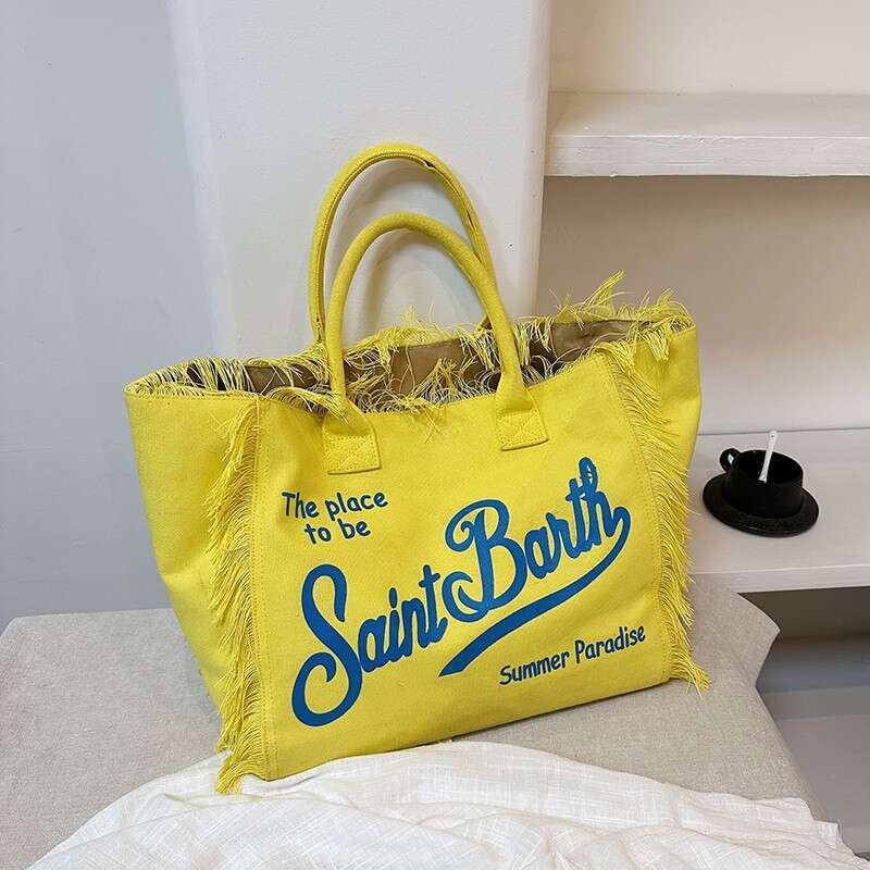 designer bag Canvas tote Bohemian letter handmade tassel handbag beach bag