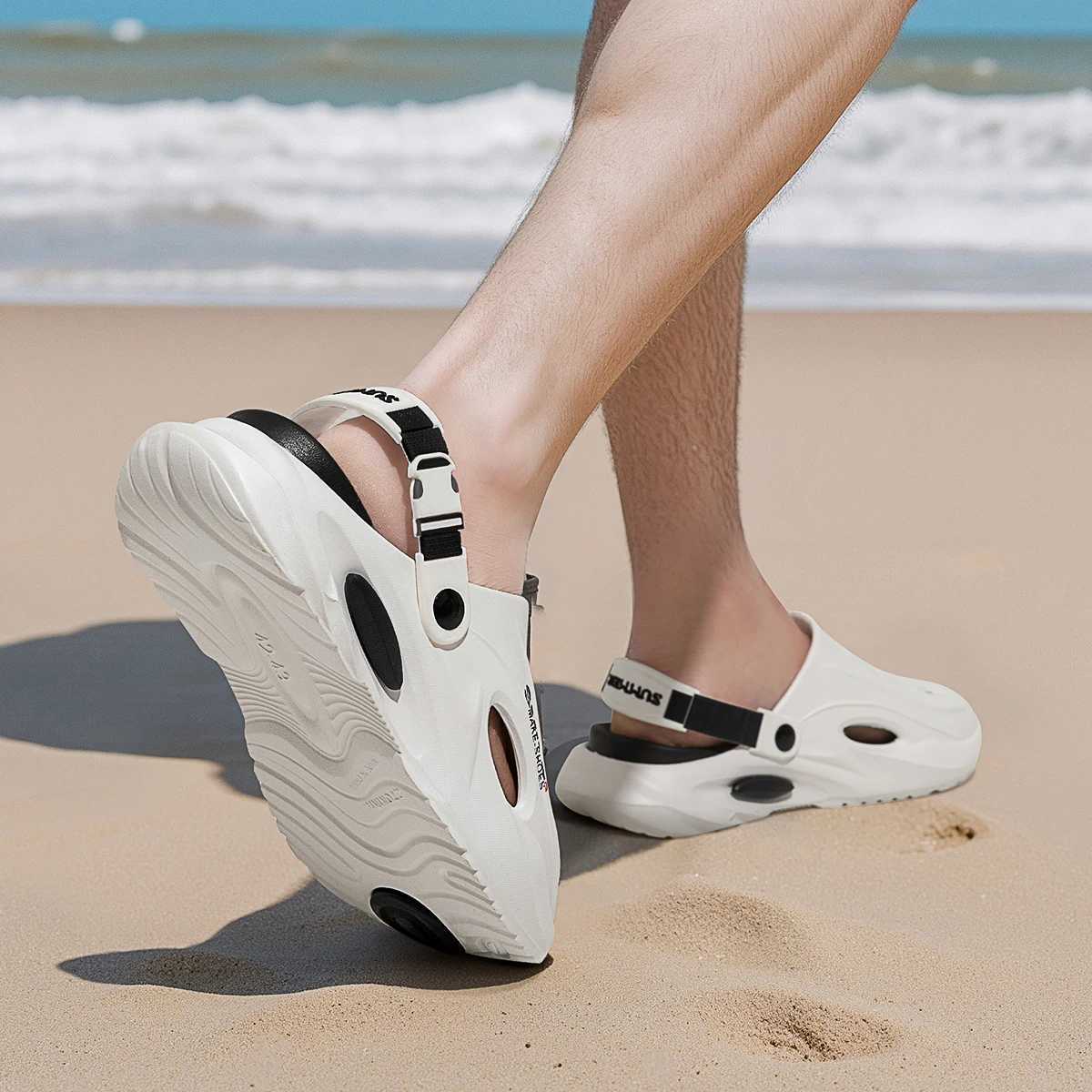 Thick soled mens hole beach shoes with sliding in outdoor sliders comfortable outdoor sliders W250414