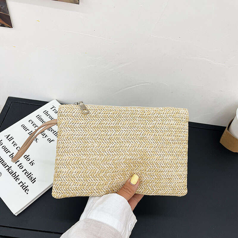 Handmade Beach Bag New Big Wallet Wheat Braided Grass Women's Clip Handmade Woven Mobile Change Handheld Bag Kq2