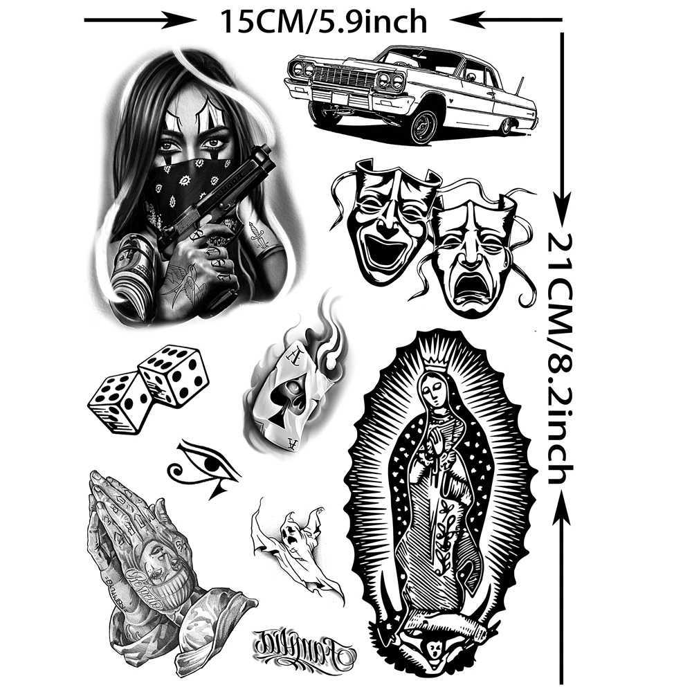 6 Chicano Adult Female Temporary Tattoos Chicana Guadalupe Gangster Fake Tattoos Halloween MexicoXJ25414