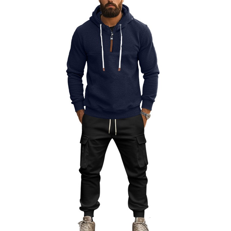 Autumn Winter American Hooded Velvet and Pants Casual Men's Sweatshirt Set