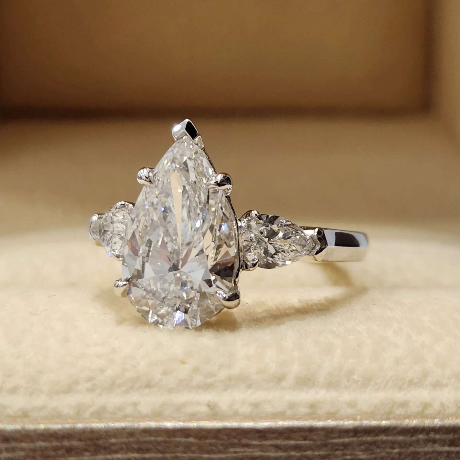Custom Real Platinum PT950 Rings Women Engagement Anniversary Wedding Rings Pear Water Drop Moissanite Diamond Rings Trendy