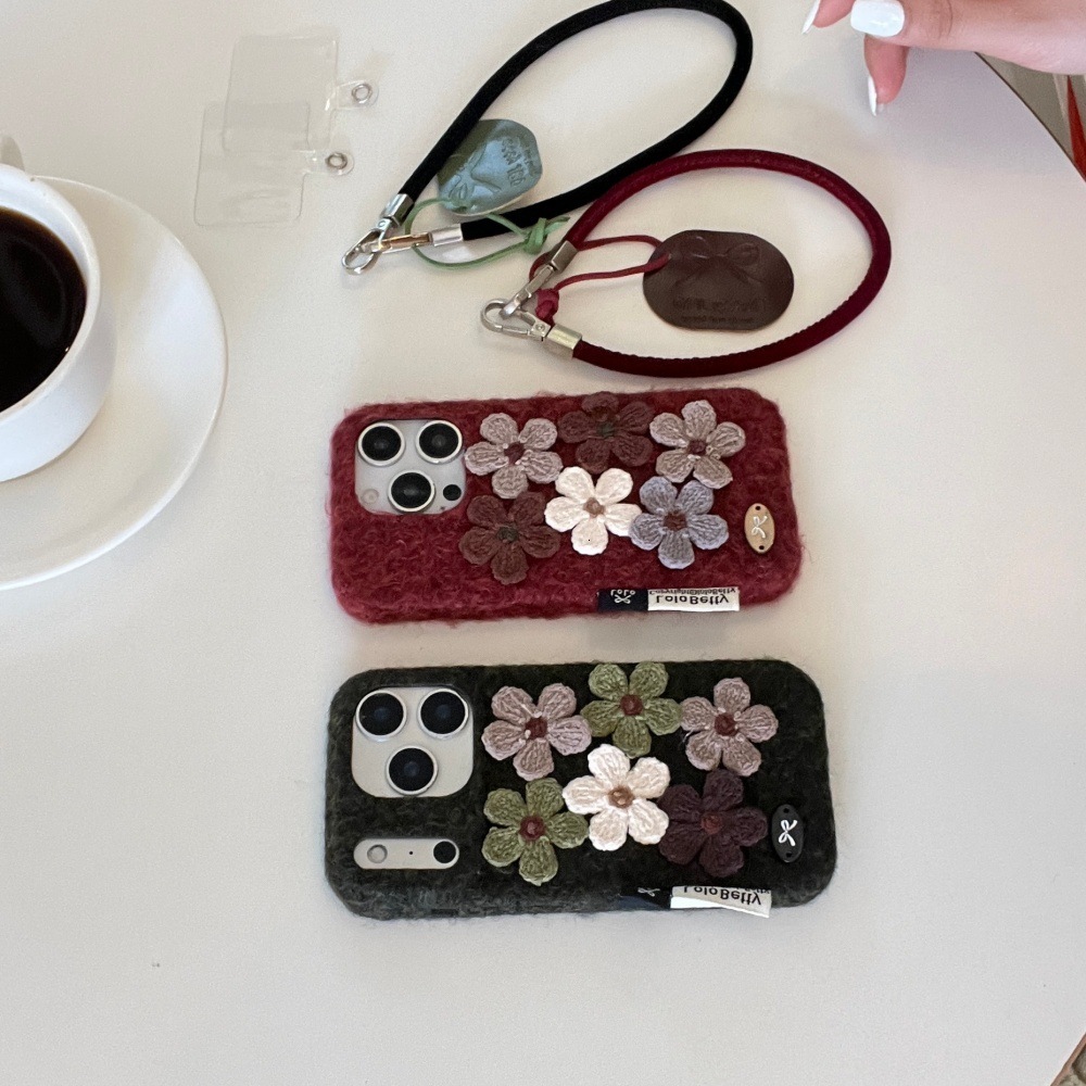Plush Sticky Small Flower Phone Case Compatible with iPhone 17/16 Pro Niche Personalized Solid Color Case iPhone 15/14