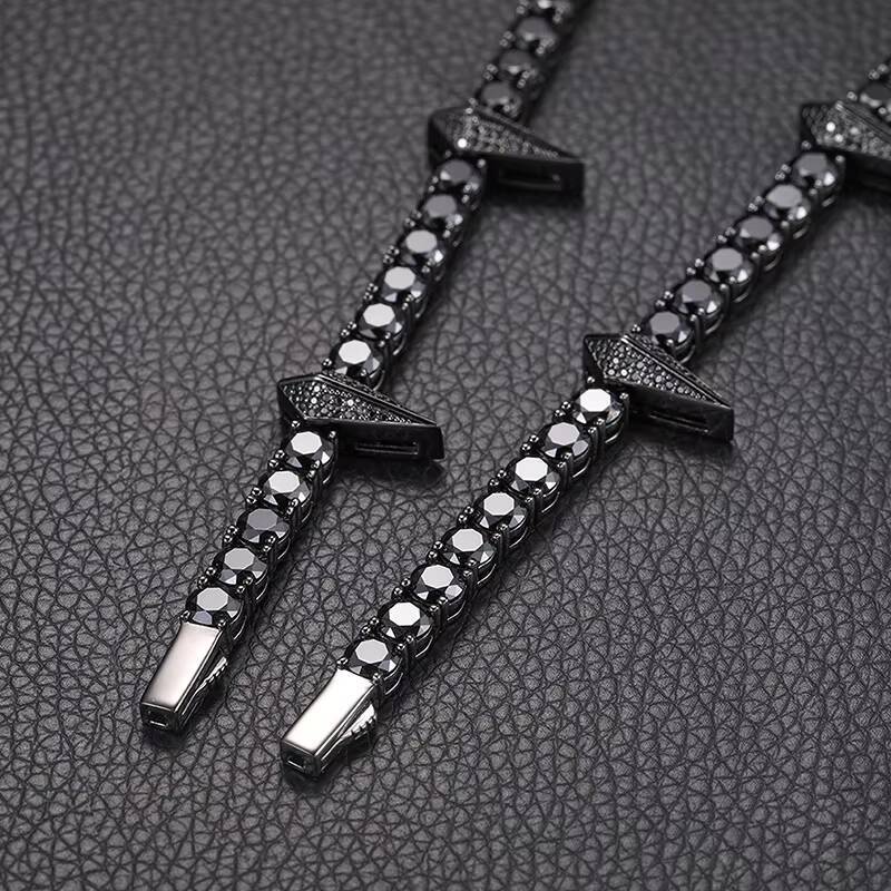 5MM Black Moissanite Tennis Chain Pass Diamond Tester 925 Sterling Silver VVS Diamond Chain Spike Tennis Necklace