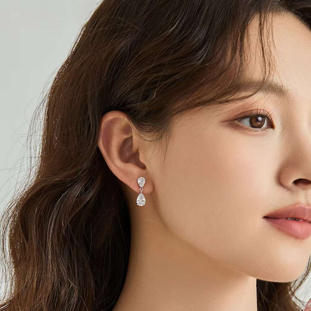 GRA Certified Waterdrop Moissanite Drop Earrings for Women Double Pear Cut Diamond Ear Stud 925 Sterling Silver Fine Jewelry