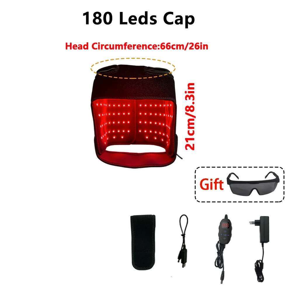 180Pcs Red Regrowth Cap 660Nm&850Nm Near-Infrared Light Reduces Oiess Strengthen Hair Roots Anti-Hair Loss Hat