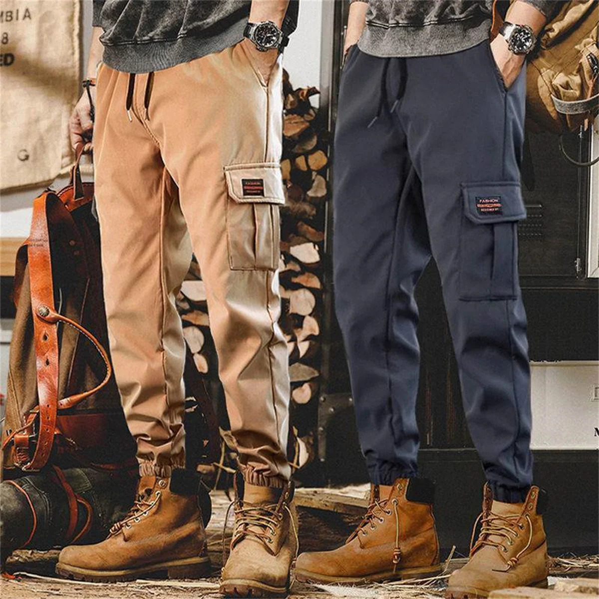 Cool mens cargo pants hiphop hit color multi pocket Trouser Streetwear Techwear sports boys coat 250414Z