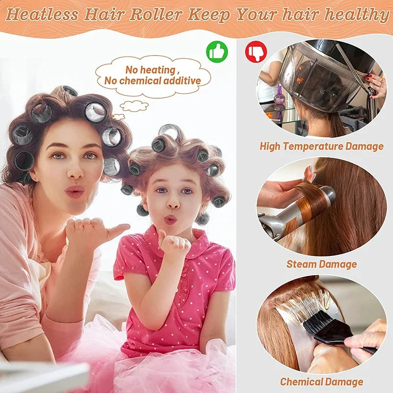 45pcs/set Self-grip Hair Rollers With Clips Black Heatless Roller Jumbo Sticky Hair Roller Set Salon Hair Dressing Curlers 250409