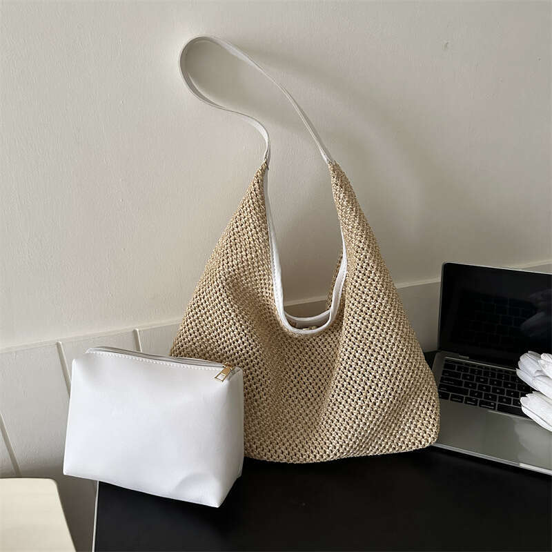 Handmade Beach Bag Leisure Summer Popular Mother And Child 2024 Fashionable Western Style One Shoulder Beach Travel Grass Woven Bag Kq2