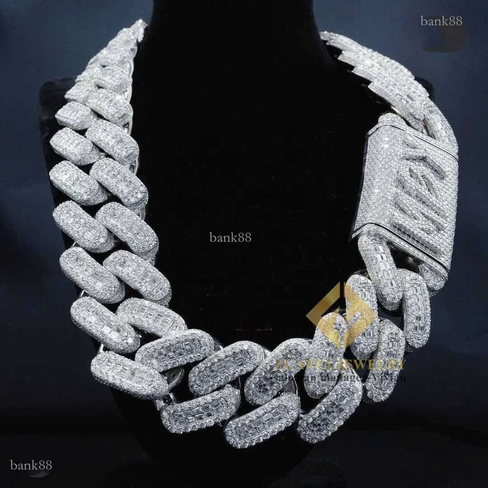 necklace moissanite chain Big Heavy Mens Necklace Silver 925 Iced Out Vvs Moissanite Baguette Diamond Hip Hop Iced Out Cuban Link Chain