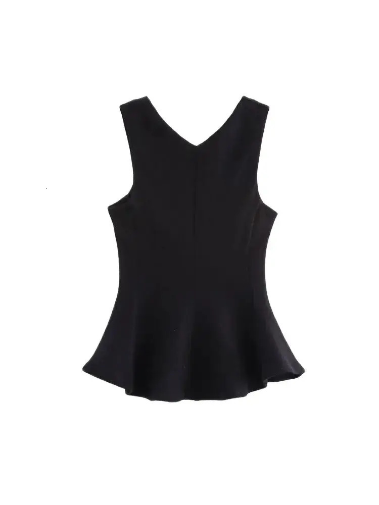 TRZA Womens Fashion Texture Peplum Tank Top Vneck Sleeveless Trendy 250414Z