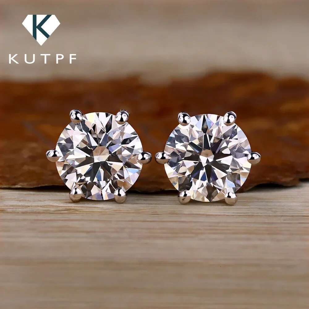 2 Carat Classic Moissanite Stud Earrings 925 Sterling Silver For Women 6-Claw D Color Sparkling Diamond Round Ear Studs with GRA
