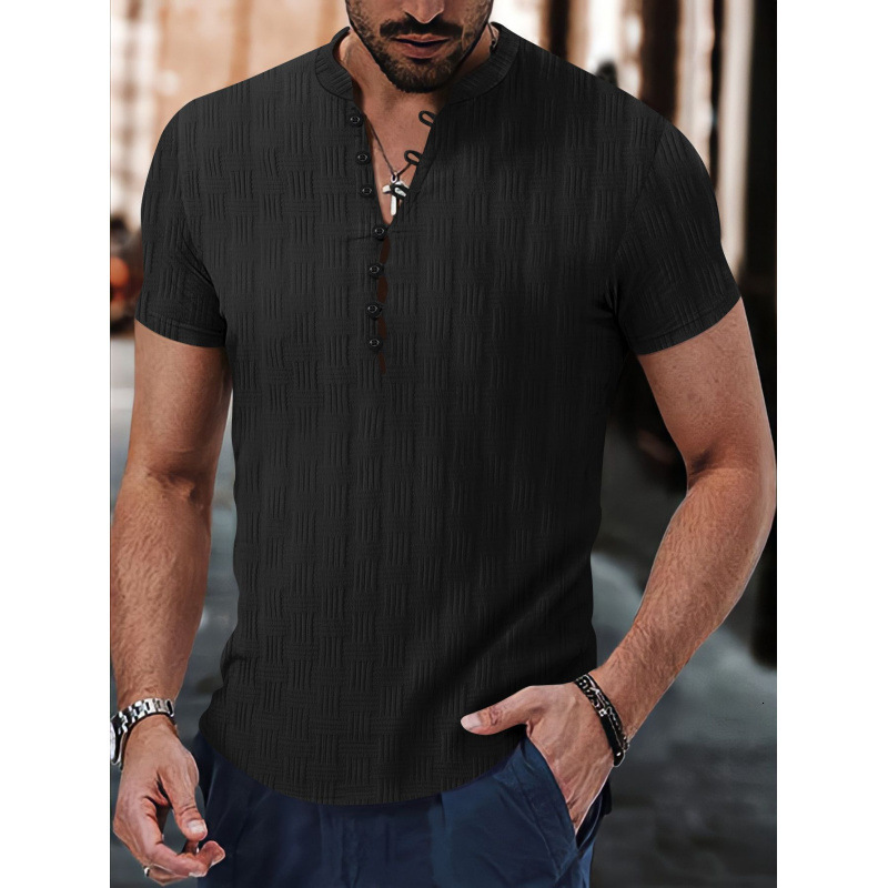 2025 mens jacquard casual lining polo shirt plain collar summer casual clothing