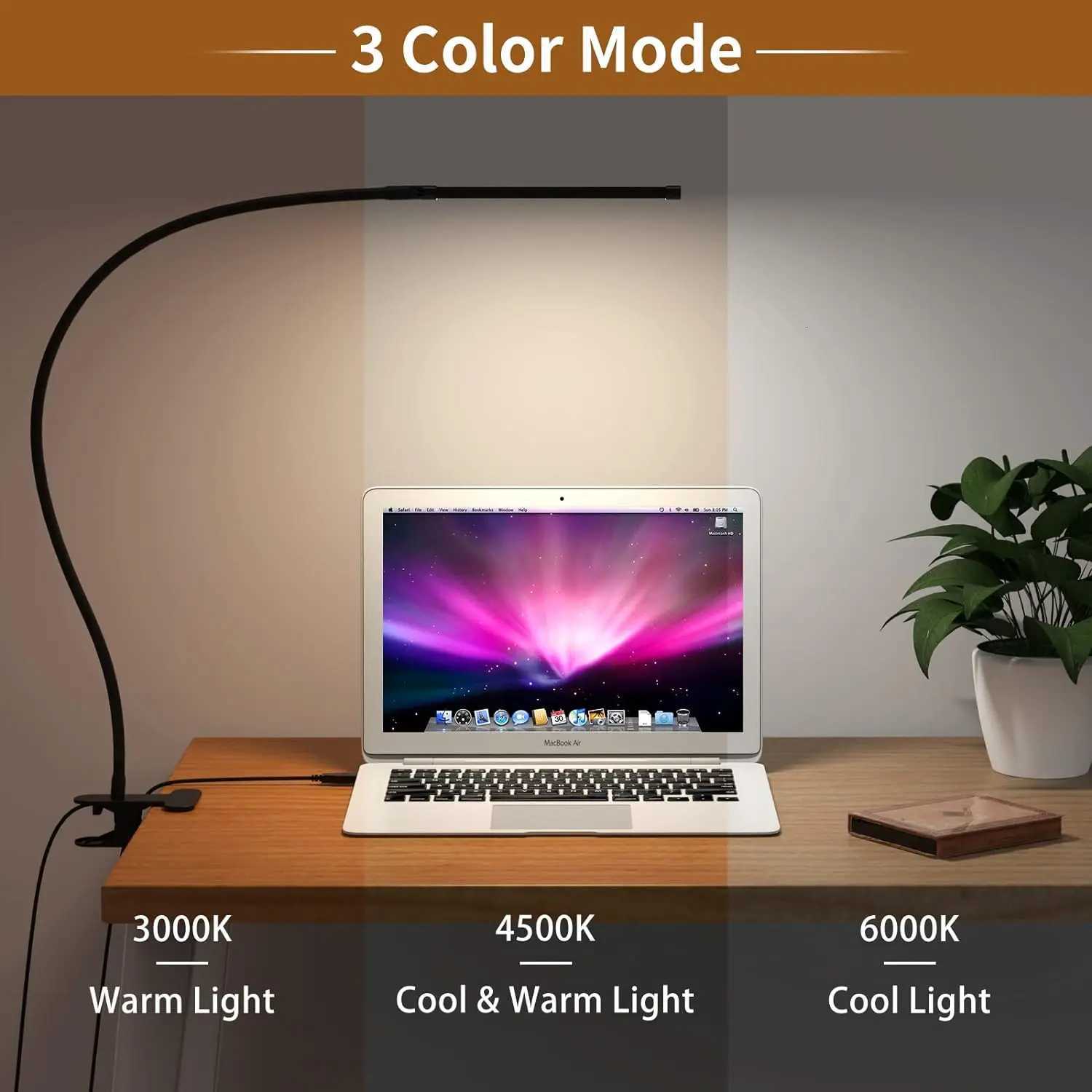 LED Desk Lamp with Clamp Adjustable 3 Color Modes 10 Brightness Level Table Lamp USB Eye Caring Flexible Gooseneck Desk Light M251114