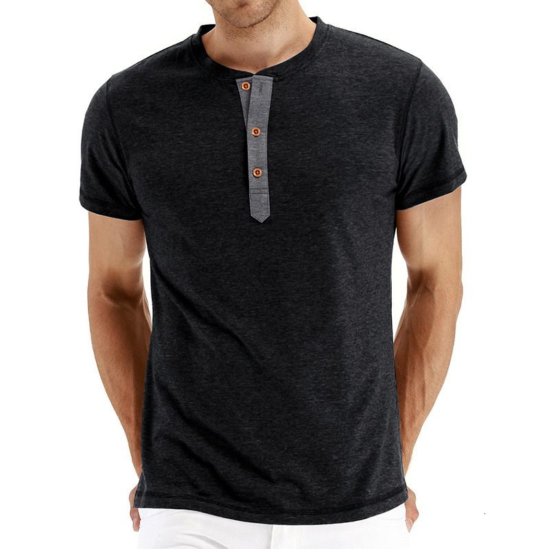 Summer Mens Solid Color Basic Henley Neck T-shirt Mens Round Neck Short Sleeve T-shirt t shirts for men