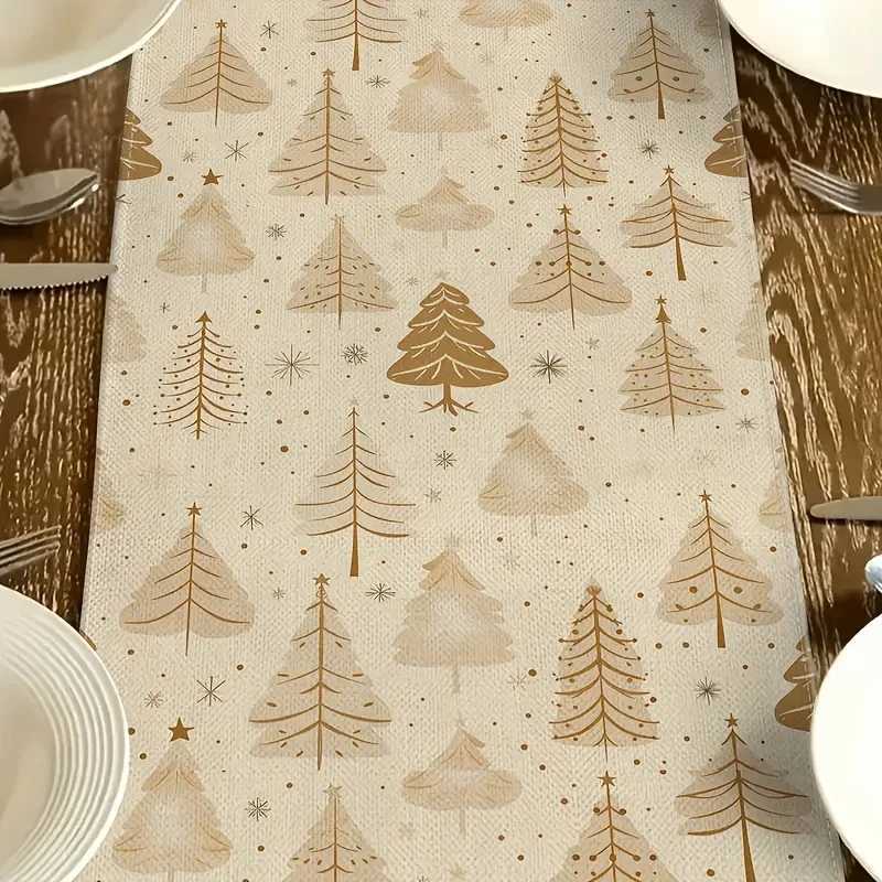 Christmas Bohemian style vintage Christmas tree table runner with golden pine and star design Festive and perfect for parties New Years Y251113