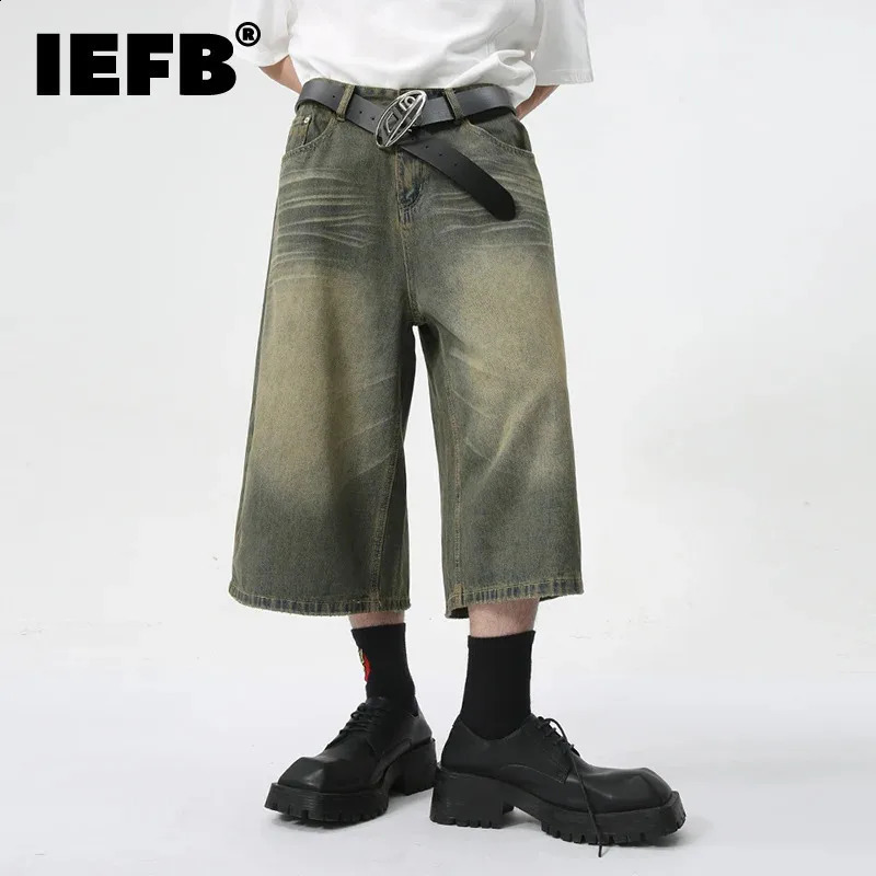 IEFB American Style Denim Shorts High Street Straight Calf-Length Pants Summer Men Jeans Fashion Mens Clothing 9C5970 250411