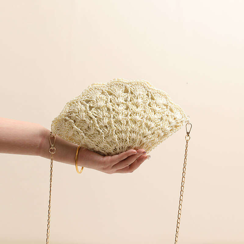 Handmade Beach Bag Fairy Shell Crossbody New Fashionable Hollow Fan Shaped Straw Woven Women's Seaside Vacation Beach Bag Kq2