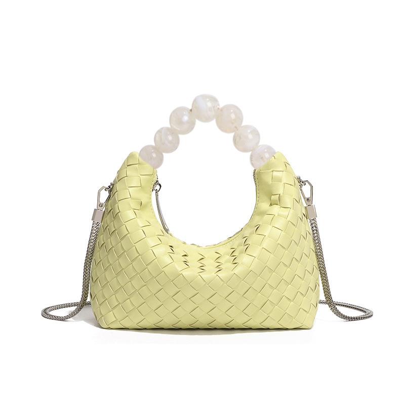 Beaded Handbag Women's Fashion PU Leather Braided Bag Designer Niche Crossbody Shoulder Bag