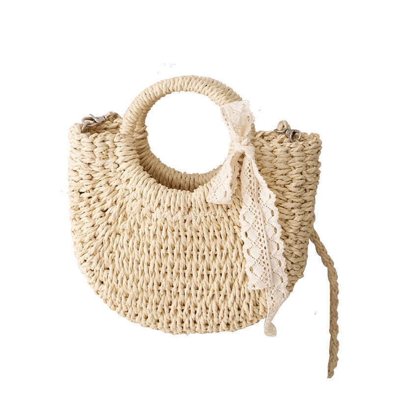 Handmade Beach Bag Xiaoxiangfeng Moon For Women's Crossbody Exquisite Grass Tourism Photography Leisi Ribbon Handmade Woven Bag Kq2