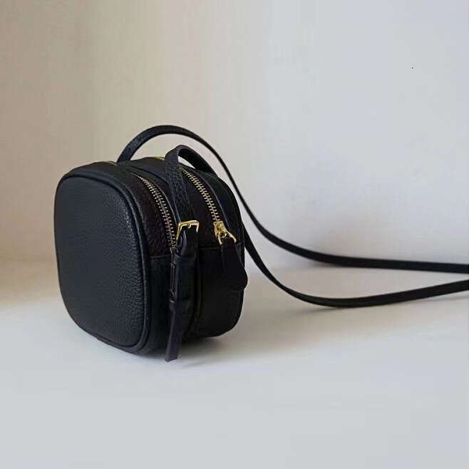 Women's Bags Genuine leather women's top layer cowhide crossbody simple and versatile small square grain surface double-layer mini round bag