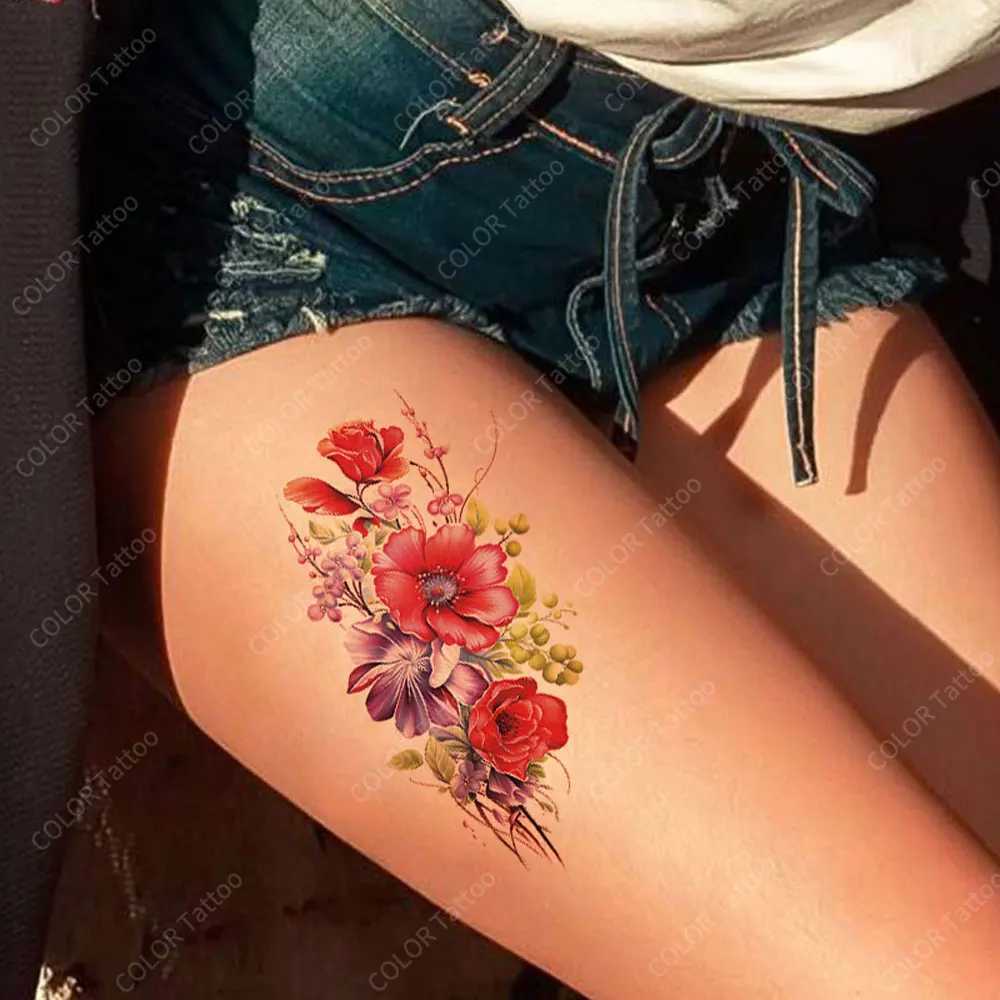 Colorful flower temporary tattoo stickers for women waterproof flower fake tattoos arm body art summer holiday body artXJ25414
