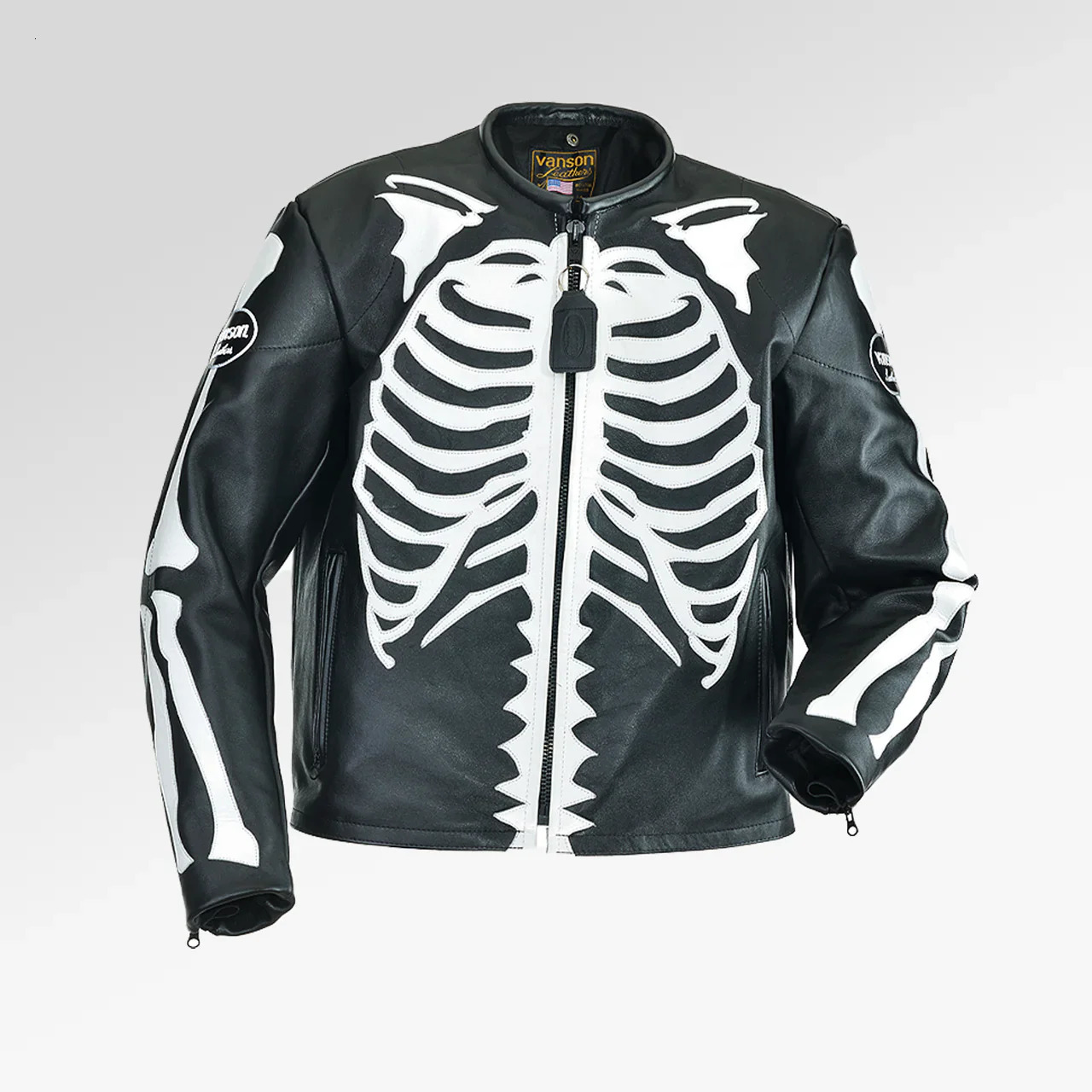 American Vintage Skeleton Graphic Leather Jacket Mens Punk Rock Motorcycle Jacket Bone Pattern Gothic Streetwear Y2K Biker Style 251113