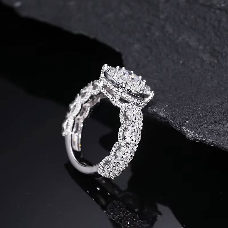 Luxury Fine Jewelry Wedding Ring White Gold 925 Sterling Silver VVS Moissanite Diamond Halo Engagement Ring for Men Women