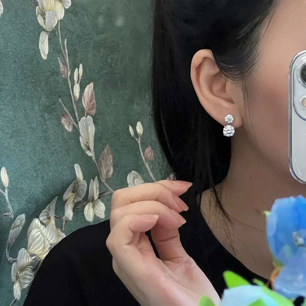 5.6cttw D Color Round Brilliant Cut Moissanite Diamond Drop Earrings with Certificate 925 Sterling Silver Stud Earring for Women