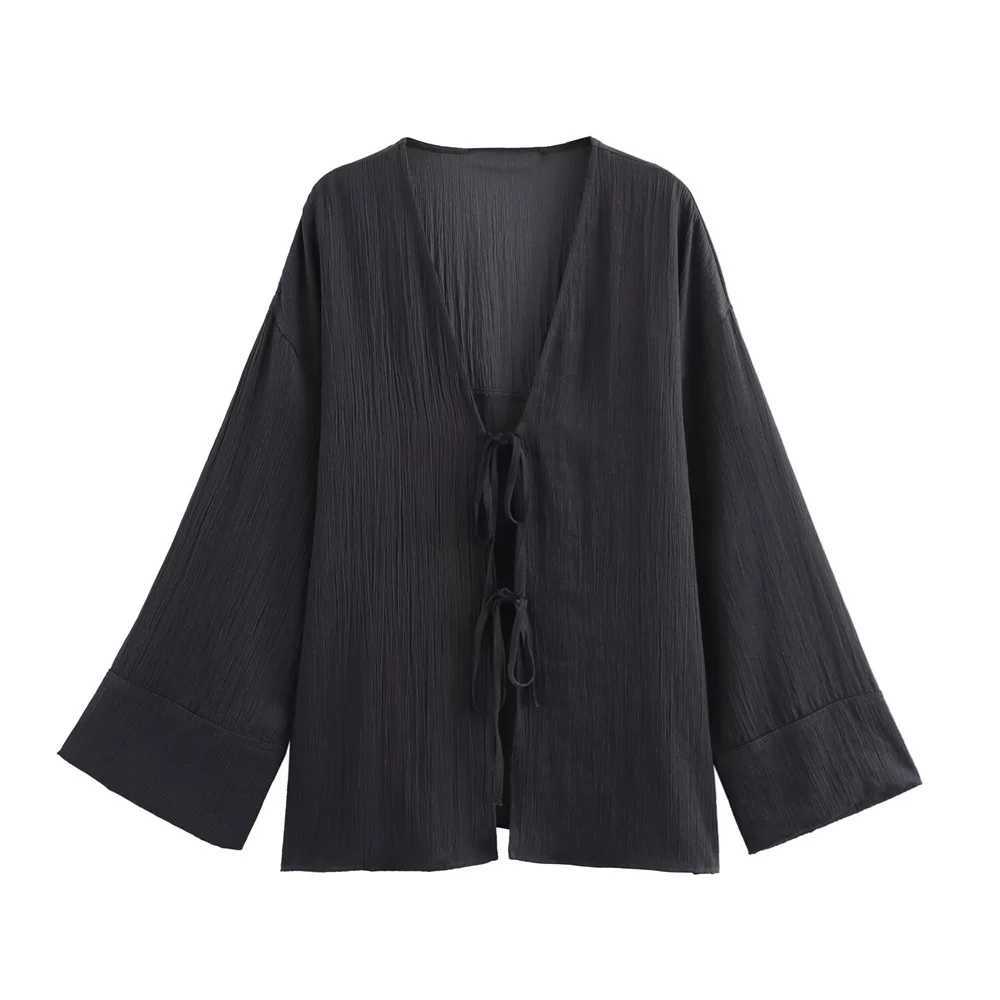 Taop Za Autumn New Womens Fashion Casual V-neck Long Lace Loose Coat Pajama Style Wide Leg Pants SetXJ250414