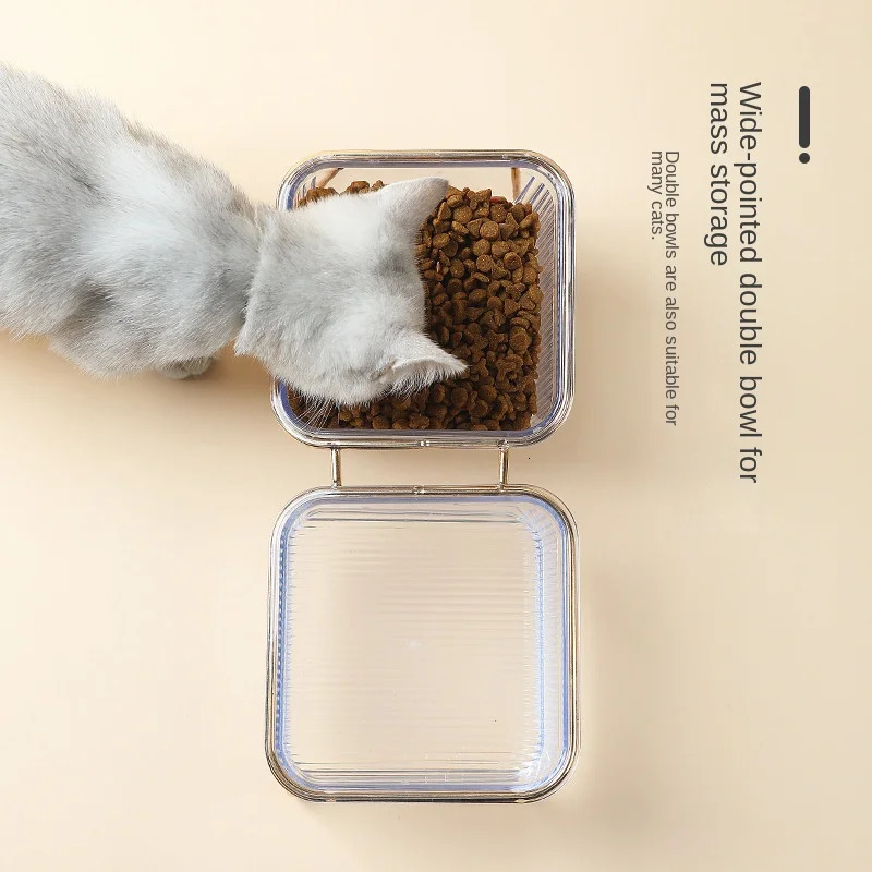 Cat Bowl Transparent Tall Leg Bowl Oblique Neck Protection Drinking Water Cat Grain Bowl Pet Easy to Clean Bowl 250414