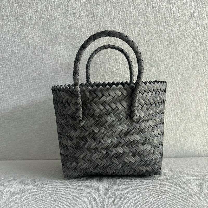 Handmade Beach Bag Handmade Handbag, Large Capacity Plastic Woven Basket, Small Square With Hand Gift Bag, Simple Handheld Versatile Women's Bag 