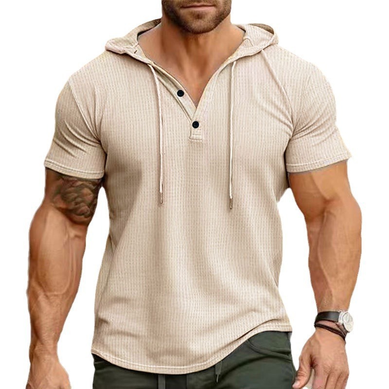 2025 New Summer Mens Short sleeved T-shirt Mens Hooded Top American Henry Shirt