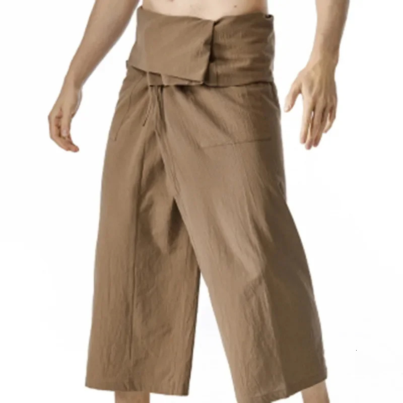 Summer Daily Thai Fisherman Linen Pants Mens Loose Yoga Pirate Harem Bag Tights Socks Family Clothes Quick Drying Trousers 250411