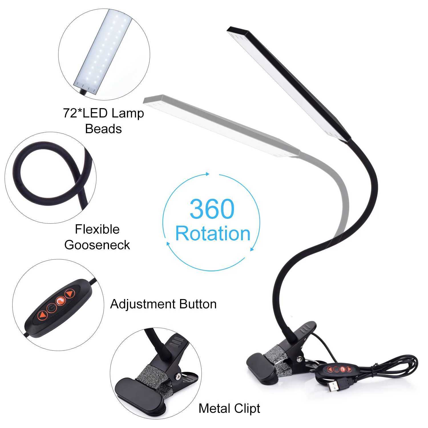 5W LED Clip on Desk Lamp with 3 Modes 11 Brightness 2M Cable Dimmer 14 Levels Clamp Table Lamp M251114