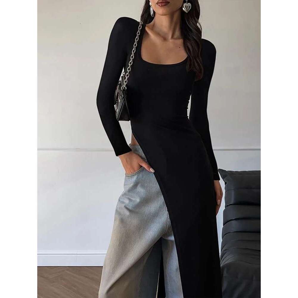 Nibber Classic Women Long Top Irregular Autumn Simple Temperament Trend Solid Street Casual Special Stretchy Chic Fit Tees