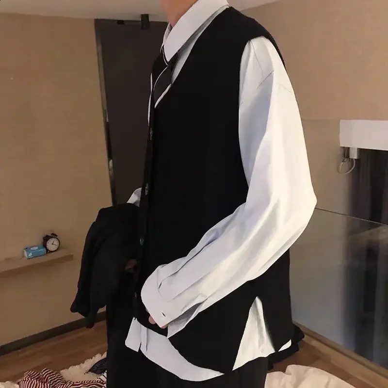 Mens sleeveless vest mens knitted sweater button up cardigan jacket largesized X top 250411Z