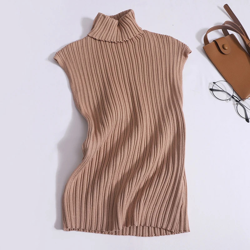 Heliar womens sexy slim turtle neck vest knitted sleeveless crop ultrathin striped pull solid casual summer Y2K spring 250414Z