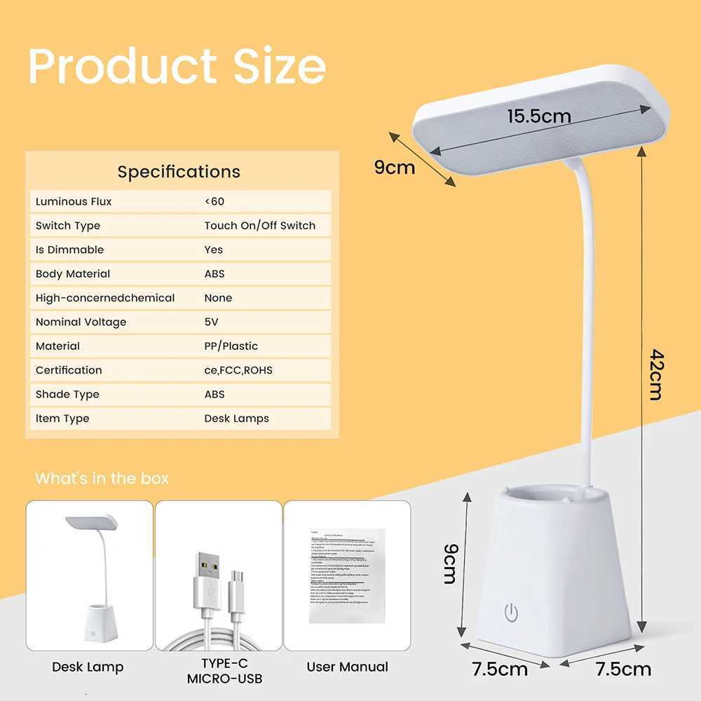 USB 5V LED Learning Touch Dimmable 3000K 4000K 6000K Eye Protection College Student Dormitory Bedroom Night Light M251114