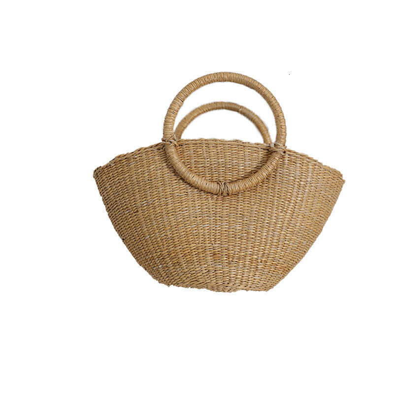 Handmade Beach Bag 2022 New Yellow Round Handle Beach Grass Woven Forest Women's Bag Fairy Instagram Handbag Kq2