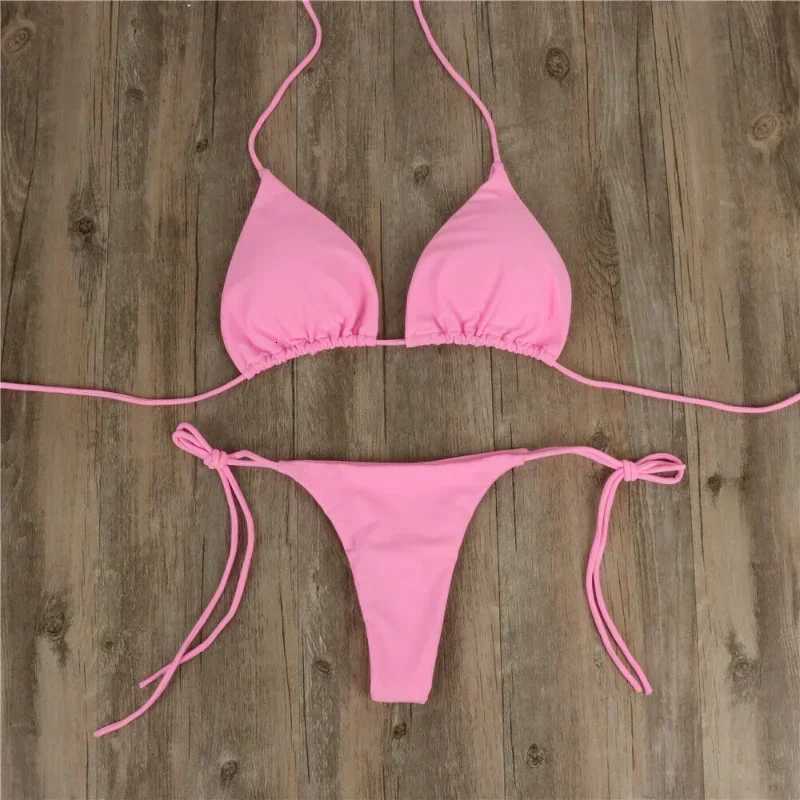 Sexy Thong Bikini Set Side Halter Tie Swimsuit Ladies Split Strap Adjustable Bandage Style Brazilian Swimwear WomenS Bikini SetW251113