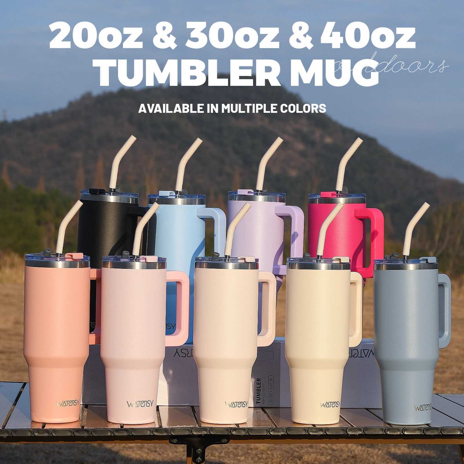 WATERSY 20oz/30oz/40oz Tumbler with Handle Straw Large Capacity Insulated Cup 304 Stainless Steel Vacuum Thermal Mug C251114