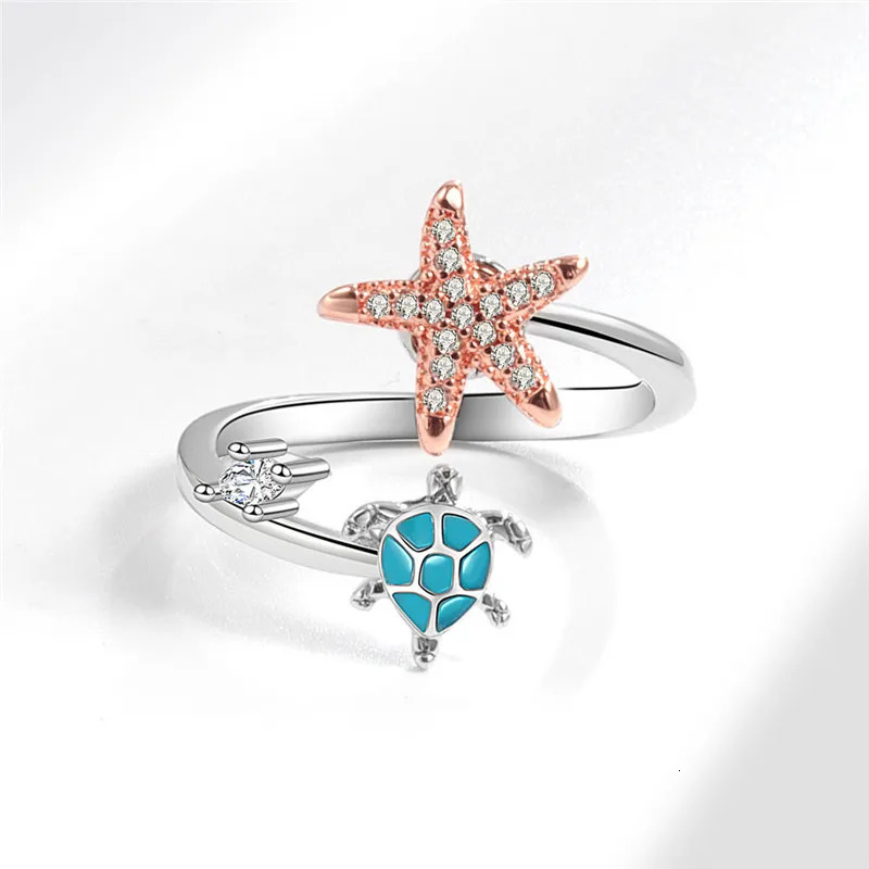 Bohemia Anti Stress Anxiety Fidget Spinner Starfish Turtle Finger Ring for Women Summer Holiday Jewelry Rotating Freely Rings 251113