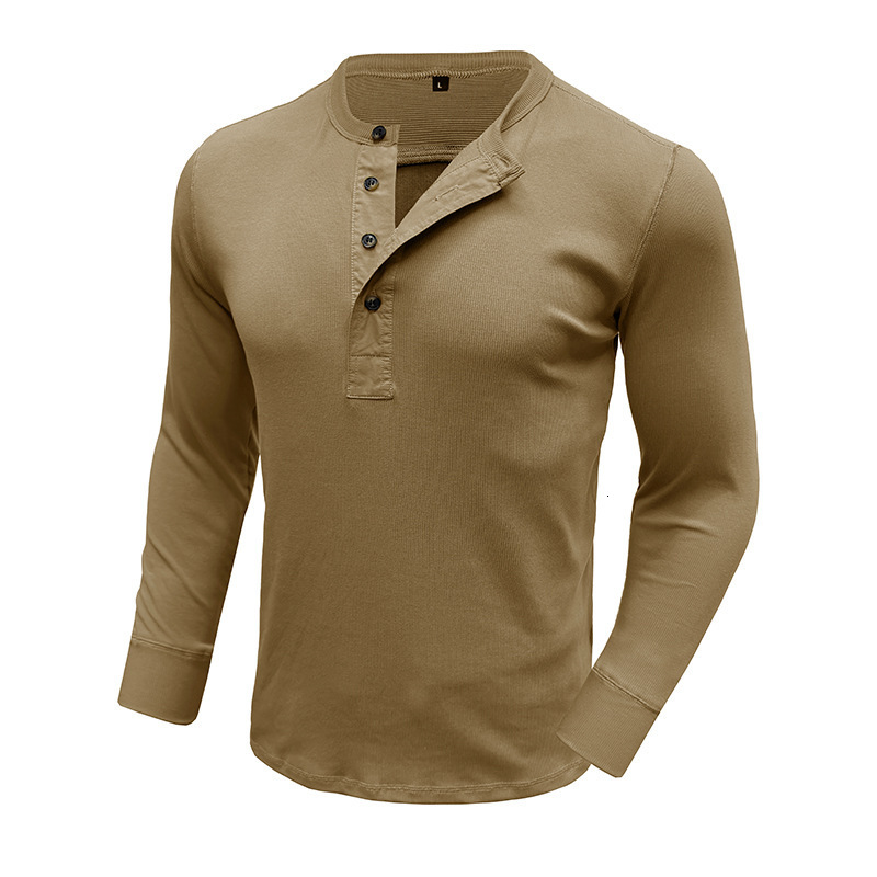 Autumn and winter mens long sleeved round neck T-shirt mens slim fit Henry shirt casual top