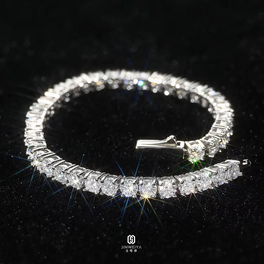 Wholesale Price Pass Diamond Tester Rhodium 925 Sterling Silver Hip Hop Iced Out VVS D Moissanite 4MM Tennis Chains