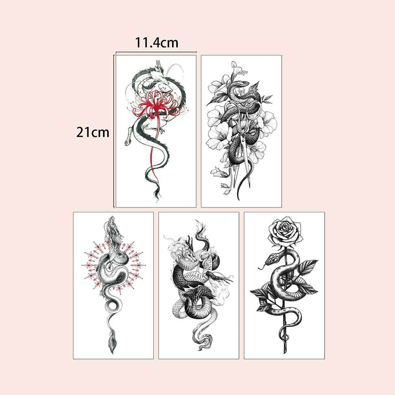 5 Waterproof Temporary Tattoo Stickers Lion Flower Snacks Wolf Rose Tiger Skin Black Elegant Fake Tattoo Sparkling TattooXJ25414