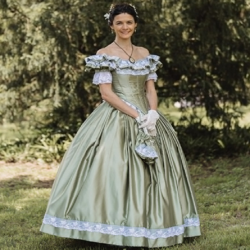 Duchess Style Sage Green Prom Dress Civil War South Belle Victorian Evening Dress 1860s Off Shoulders Lace Formal Vestidos De 15 Xv Anos 2025 Aestheti